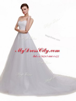 White Sweetheart Lace Up Beading and Lace and Appliques Wedding Dresses Court Train Sleeveless