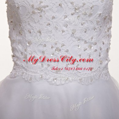 White Sweetheart Lace Up Beading and Lace and Appliques Wedding Dresses Court Train Sleeveless