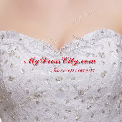 White Sweetheart Lace Up Beading and Lace and Appliques Wedding Dresses Court Train Sleeveless
