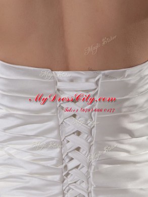 Sweetheart Sleeveless Taffeta Wedding Gown Beading and Appliques and Ruching and Pick Ups Court Train Lace Up