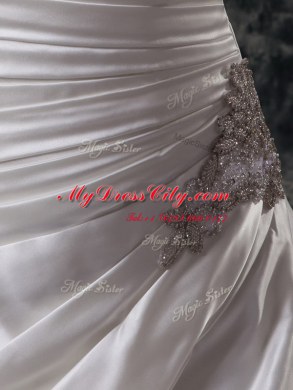 Sweetheart Sleeveless Taffeta Wedding Gown Beading and Appliques and Ruching and Pick Ups Court Train Lace Up