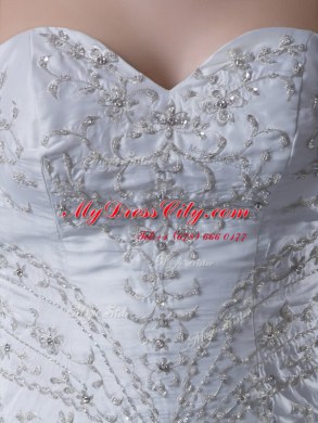 Dynamic With Train Lace Up Wedding Dress White for Wedding Party with Beading and Embroidery Brush Train