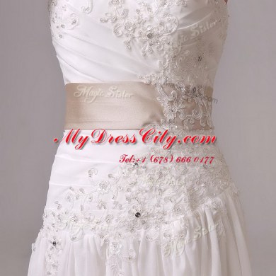 Custom Fit Sleeveless Brush Train Lace Up With Train Beading and Belt Wedding Dresses