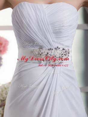 Unique White Sleeveless Chiffon Sweep Train Lace Up Wedding Dresses for Wedding Party