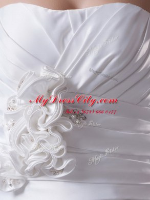 Mermaid White Wedding Gowns Wedding Party and For with Beading and Pick Ups and Hand Made Flower Strapless Sleeveless Brush Train Lace Up