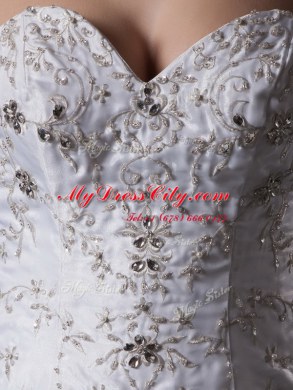 Elegant Mermaid Sweetheart Sleeveless Wedding Gown Brush Train Beading and Appliques and Ruffles White Organza