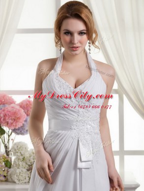 Classical Halter Top Column/Sheath Sleeveless White Wedding Gown Lace Up