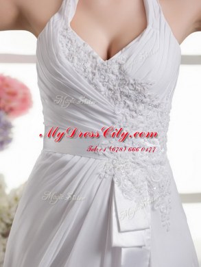Classical Halter Top Column/Sheath Sleeveless White Wedding Gown Lace Up