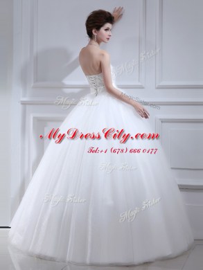 White Sleeveless Beading and Appliques Floor Length Wedding Gowns