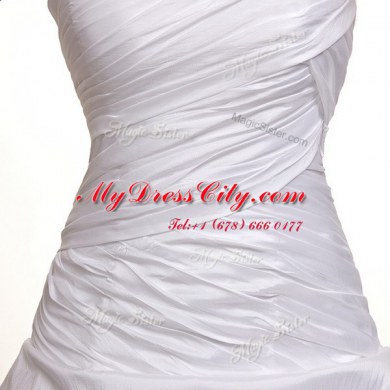 White Sleeveless With Train Ruching and Pick Ups Lace Up Wedding Dress
