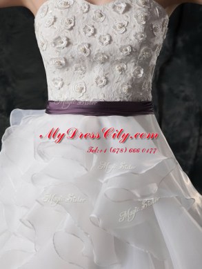 Amazing Organza Sleeveless Wedding Gowns Brush Train and Ruffled Layers