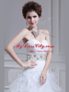 Suitable Floor Length White Wedding Gown Sweetheart Sleeveless Lace Up