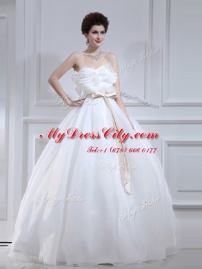 Stylish Organza Sleeveless Floor Length Wedding Dress and Ruffles and Sashes ribbons
