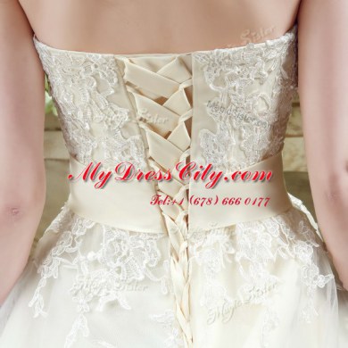 Discount A-line Sleeveless Champagne Wedding Dresses Court Train Lace Up