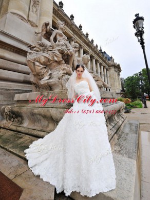 White Sweetheart Neckline Lace Wedding Gowns Sleeveless Lace Up
