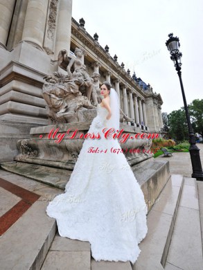 White Sweetheart Neckline Lace Wedding Gowns Sleeveless Lace Up