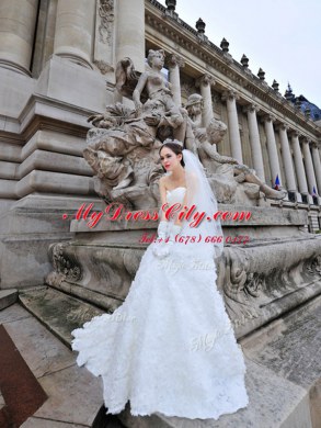 White Sweetheart Neckline Lace Wedding Gowns Sleeveless Lace Up
