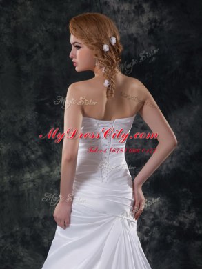Delicate Mermaid White Sleeveless Taffeta Lace Up Wedding Dresses for Wedding Party
