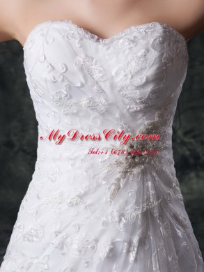 Super Lace Sleeveless Wedding Gowns Sweep Train and Beading and Lace