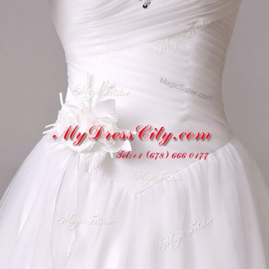 Sleeveless Brush Train Beading and Hand Made Flower Lace Up Wedding Gowns