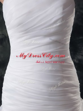 Customized White Ball Gowns Ruffles and Ruching Wedding Dress Lace Up Fabric With Rolling Flowers Sleeveless