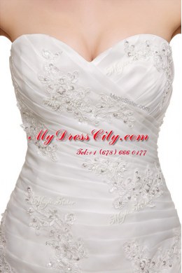 Popular Brush Train Ball Gowns Wedding Dress White Sweetheart Organza Sleeveless With Train Lace Up