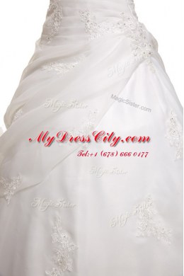 Popular Brush Train Ball Gowns Wedding Dress White Sweetheart Organza Sleeveless With Train Lace Up