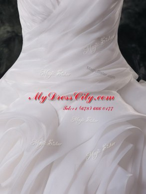 Amazing Brush Train Ball Gowns Wedding Gown White Strapless Organza Sleeveless With Train Lace Up