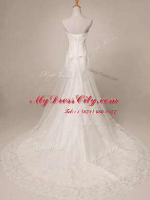 Classical White Sleeveless Lace and Appliques Lace Up Wedding Dress