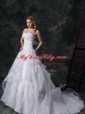 Sleeveless Court Train Beading and Lace and Appliques Lace Up Wedding Gown