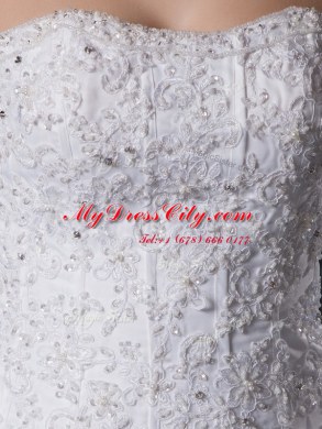 Sleeveless Court Train Beading and Lace and Appliques Lace Up Wedding Gown