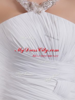 White Straps Zipper Ruching Wedding Dresses Court Train Sleeveless