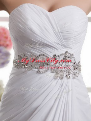 White Sleeveless Chiffon Sweep Train Lace Up Bridal Gown for Wedding Party