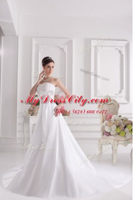White Sweetheart Neckline Lace and Bowknot Wedding Dresses Sleeveless Lace Up