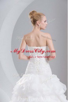 Ruffled Sleeveless Brush Train Beading and Ruffles Lace Up Bridal Gown