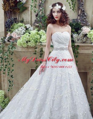 Dynamic White Wedding Dresses Sweetheart Sleeveless Court Train Lace Up