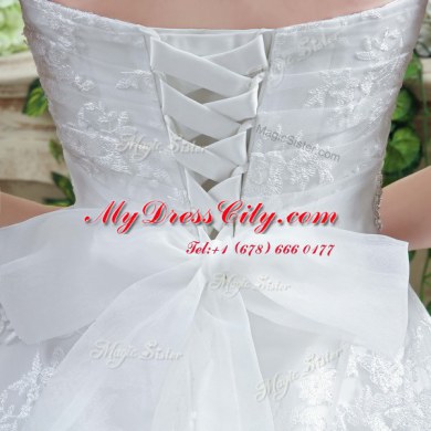 Dynamic White Wedding Dresses Sweetheart Sleeveless Court Train Lace Up
