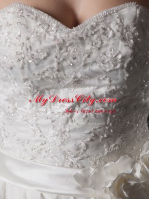 Sweet White Lace Lace Up Wedding Gowns Sleeveless Court Train Beading and Appliques and Hand Made Flower
