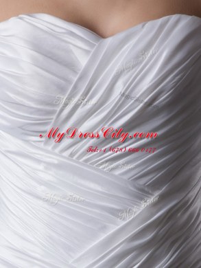 Sleeveless Ruffled Layers and Ruching Lace Up Wedding Gown with White Brush Train