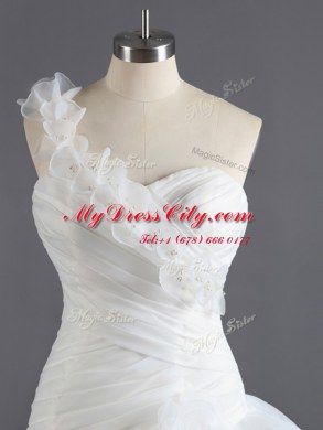 Shining Ruffled Sweetheart Sleeveless Court Train Lace Up Bridal Gown White Chiffon