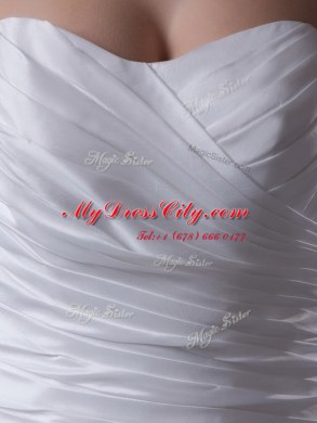 Mermaid With Train Lace Up Wedding Gowns White for Wedding Party with Ruching and Pick Ups and Hand Made Flower Brush Train