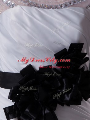 Pick Ups White Cap Sleeves Taffeta Brush Train Lace Up Wedding Dress for Wedding Party
