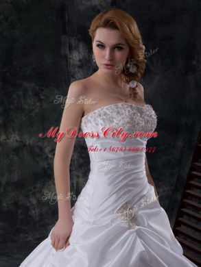 Flirting Sleeveless With Train Beading and Pick Ups Zipper Wedding Dresses with White Brush Train