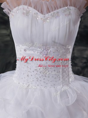 Chapel Train Ball Gowns Bridal Gown White Scoop Organza Sleeveless Lace Up