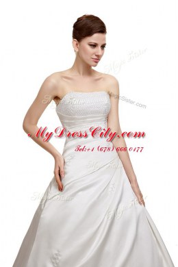 Adorable Sleeveless Court Train Lace Up With Train Ruching Wedding Gown