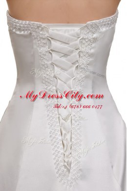 Adorable Sleeveless Court Train Lace Up With Train Ruching Wedding Gown