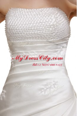 Adorable Sleeveless Court Train Lace Up With Train Ruching Wedding Gown