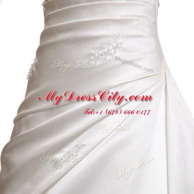 Adorable Sleeveless Court Train Lace Up With Train Ruching Wedding Gown