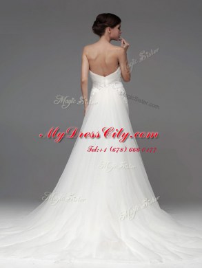 Tulle and Lace Sleeveless Wedding Gown Brush Train and Lace