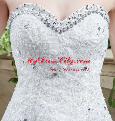 Clearance Beading and Lace and Appliques Bridal Gown White Lace Up Sleeveless Court Train